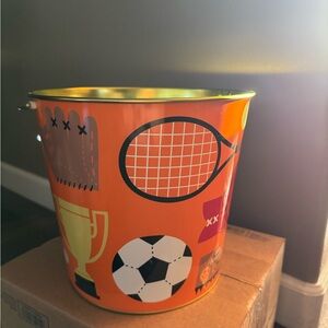 NWT Orange Sports-Themed Decorative Metal Bucket - spritz 9” high